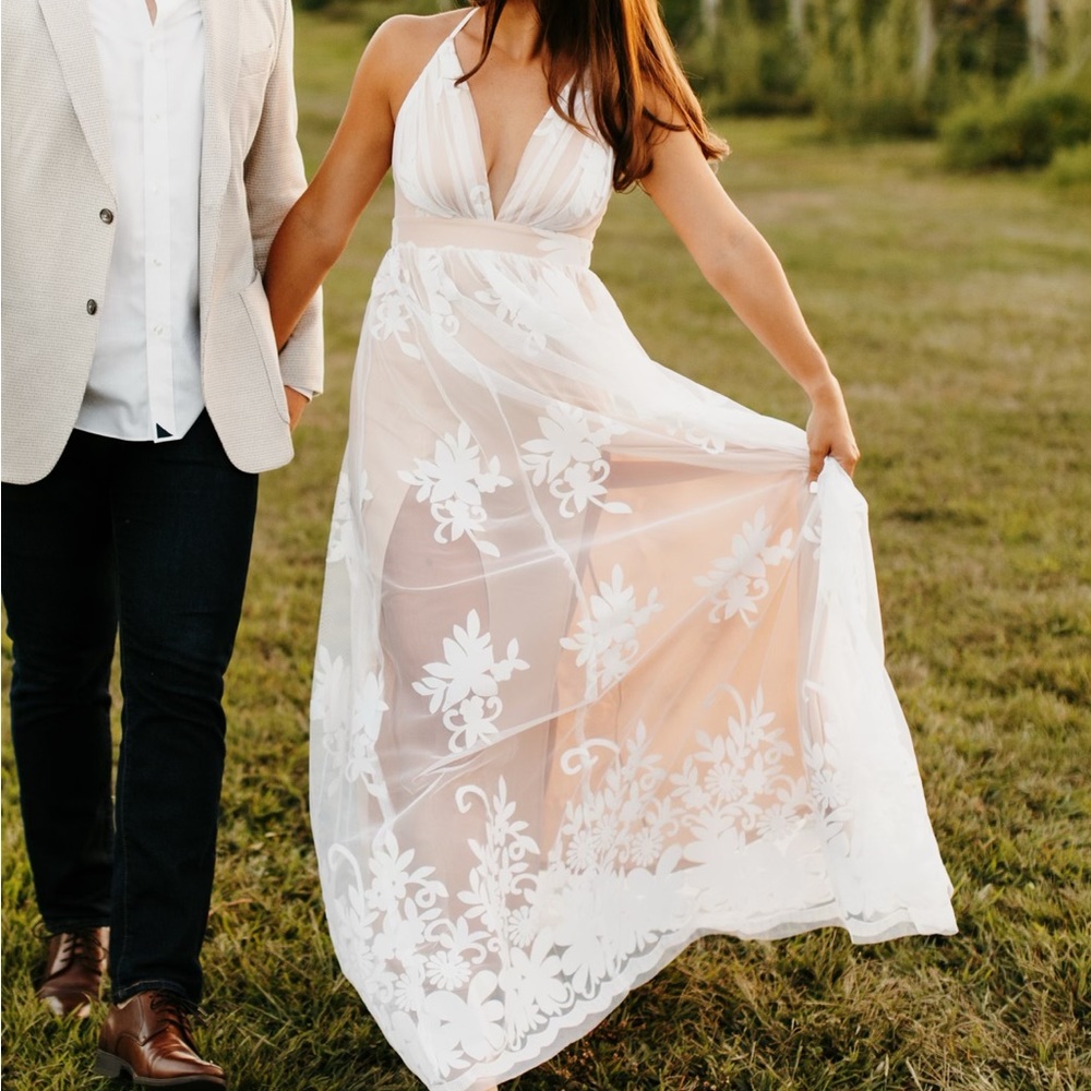 “Here comes the bride” maxi dress - white/nude, size S
